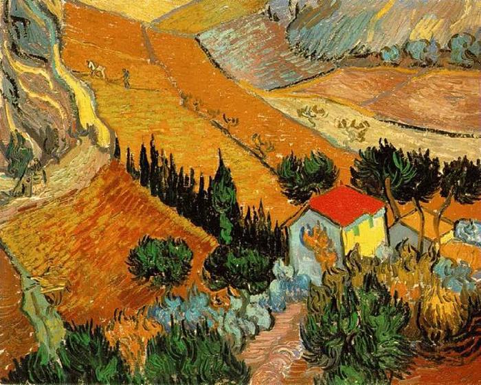 Vincent Van Gogh Valley with Ploughman Seen from Above oil painting picture